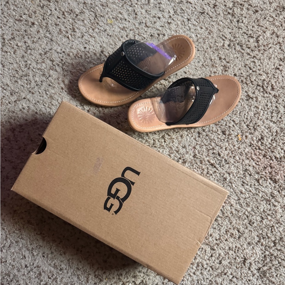 UGG Solena black sandals wedge and thong style size 6.5